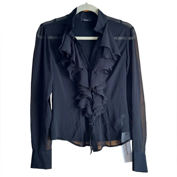 HANITA BLACK RUFFLE BLOUSE - Picture 1 of 6